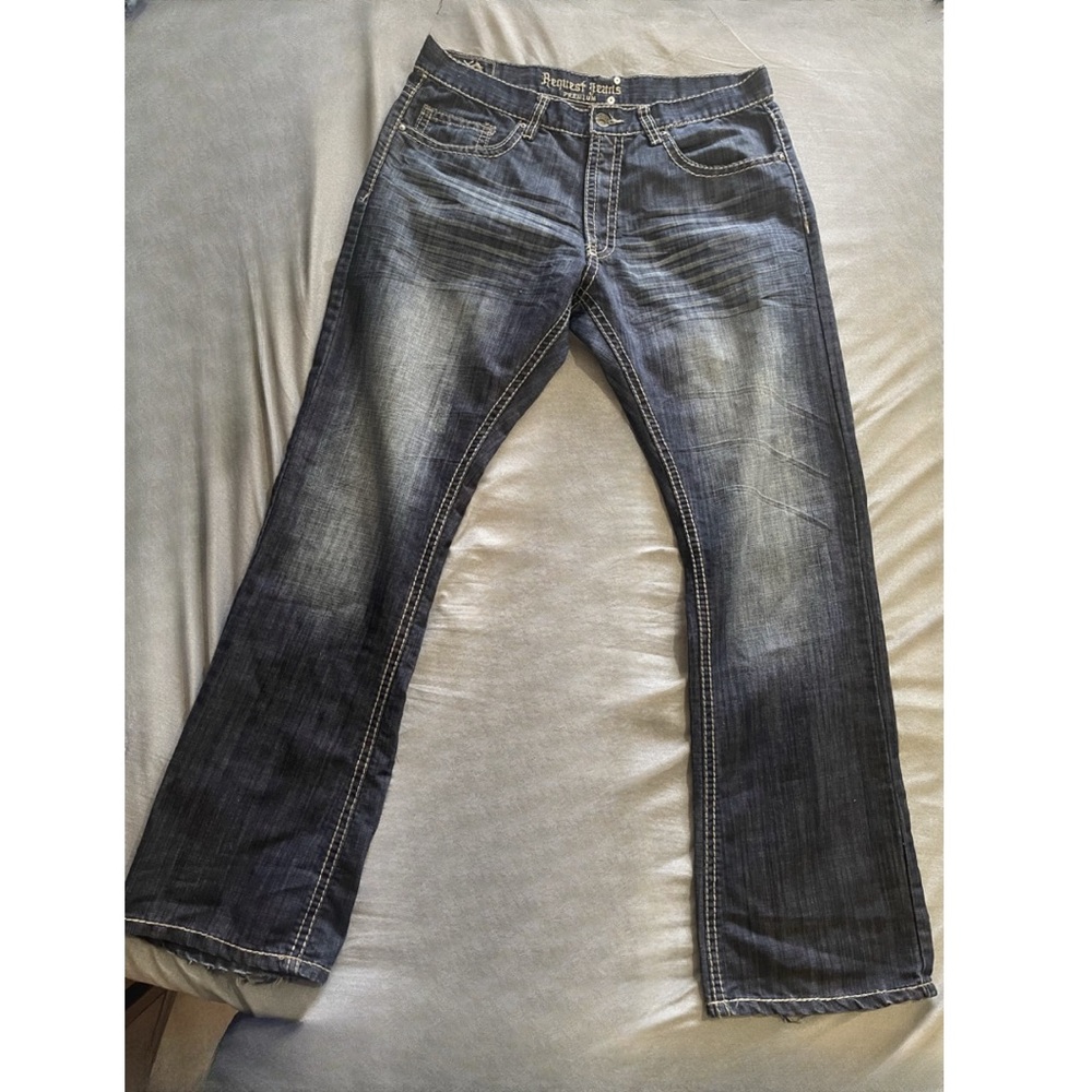 Men’s Request Jeans,Size 38x 34,faded design As New